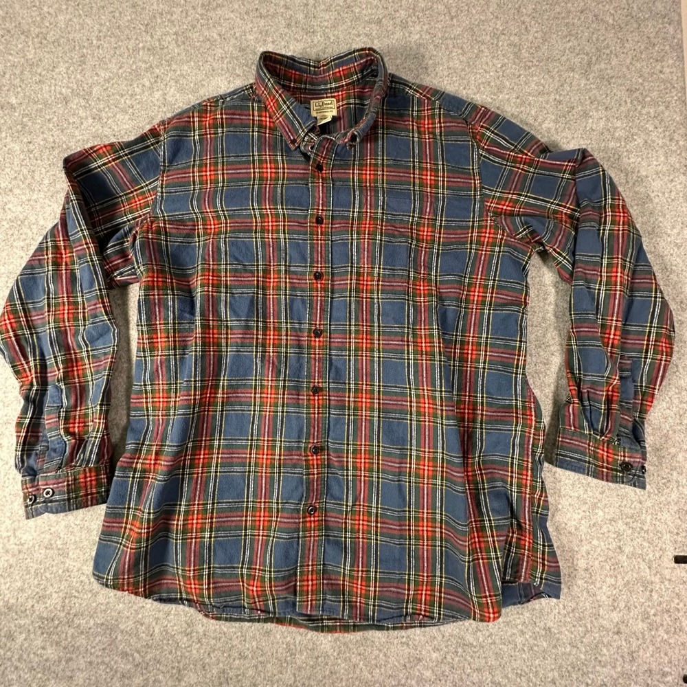 LL Bean Flannel Shirt Mens XXL Tall Blue Plaid Traditional Fit Cotton